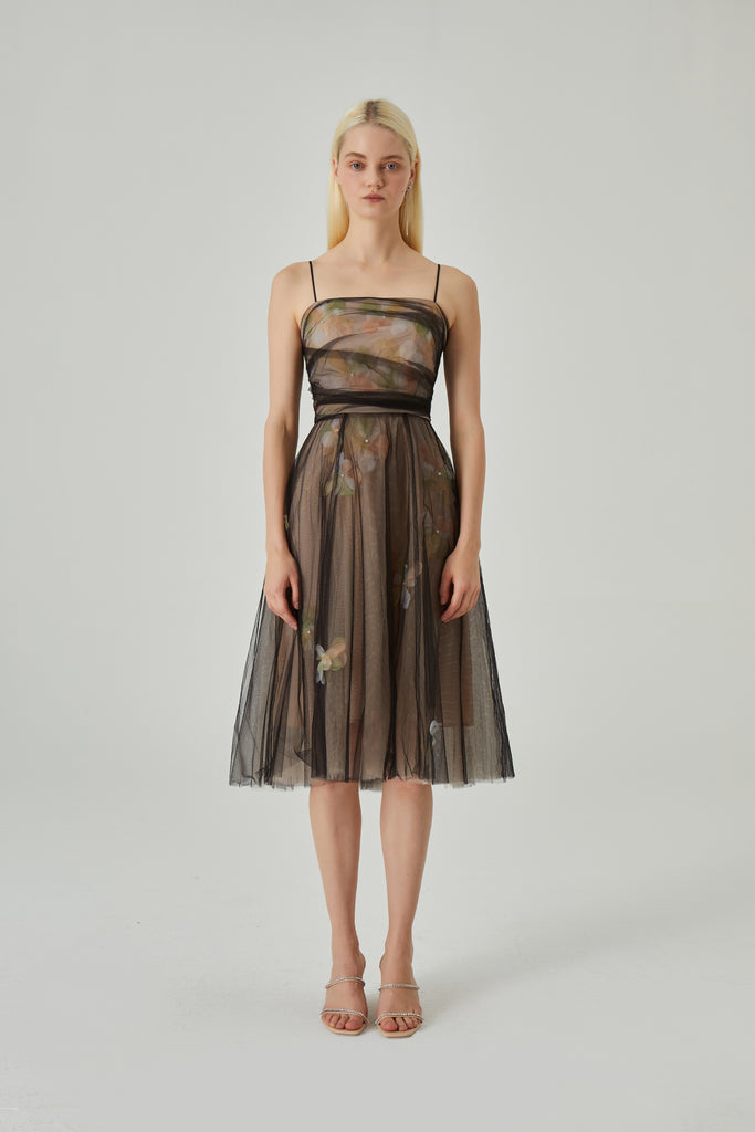 MON MYSTERE Tulle Slip Women Dress in Black