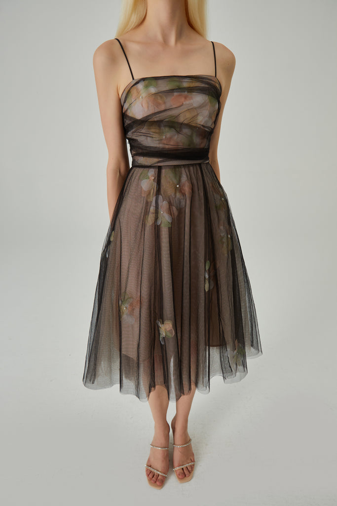 MON MYSTERE Tulle Slip Women Dress in Black