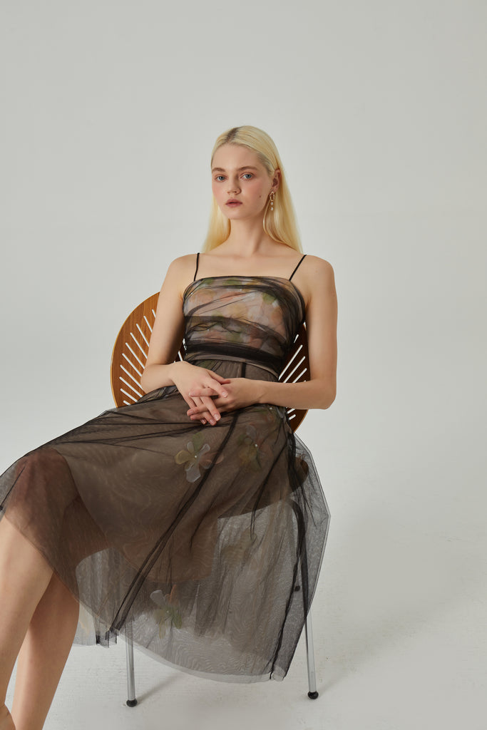 MON MYSTERE Tulle Slip Women Dress in Black