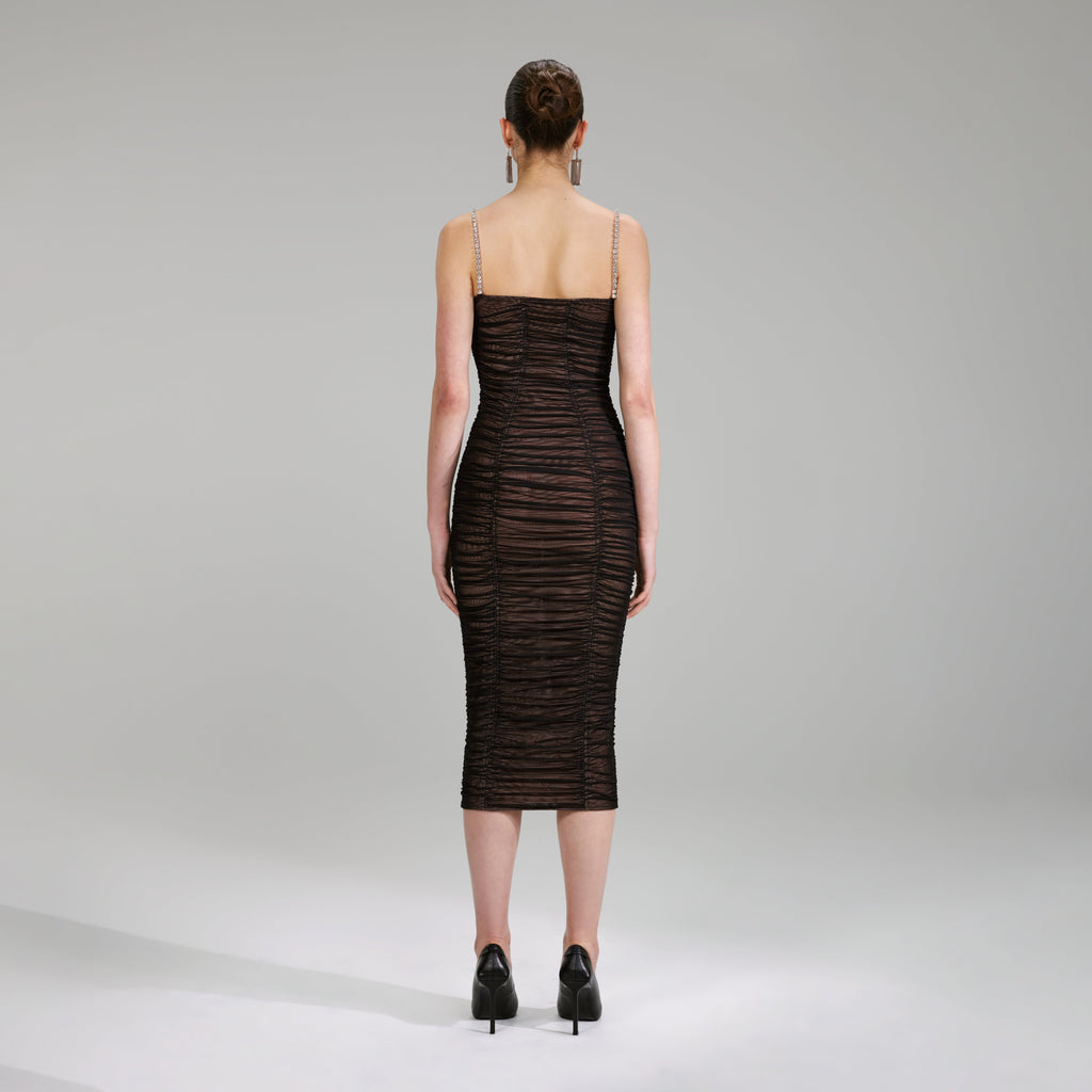 Self-Portrait Black Power Mesh Midi Dress