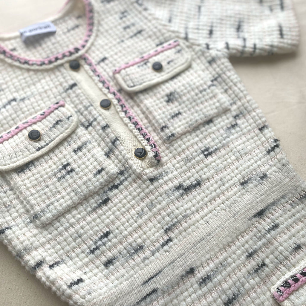 Self-Portrait Ivory Tape Yarn Stripe Knit Dress